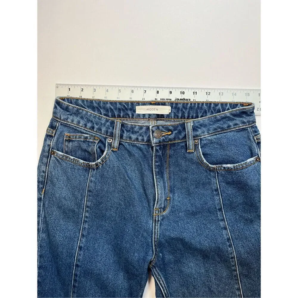 Hidden Happi Front Slit Flare Denim Jeans Medium Dark Wash Size 29 FLAWLESS cond